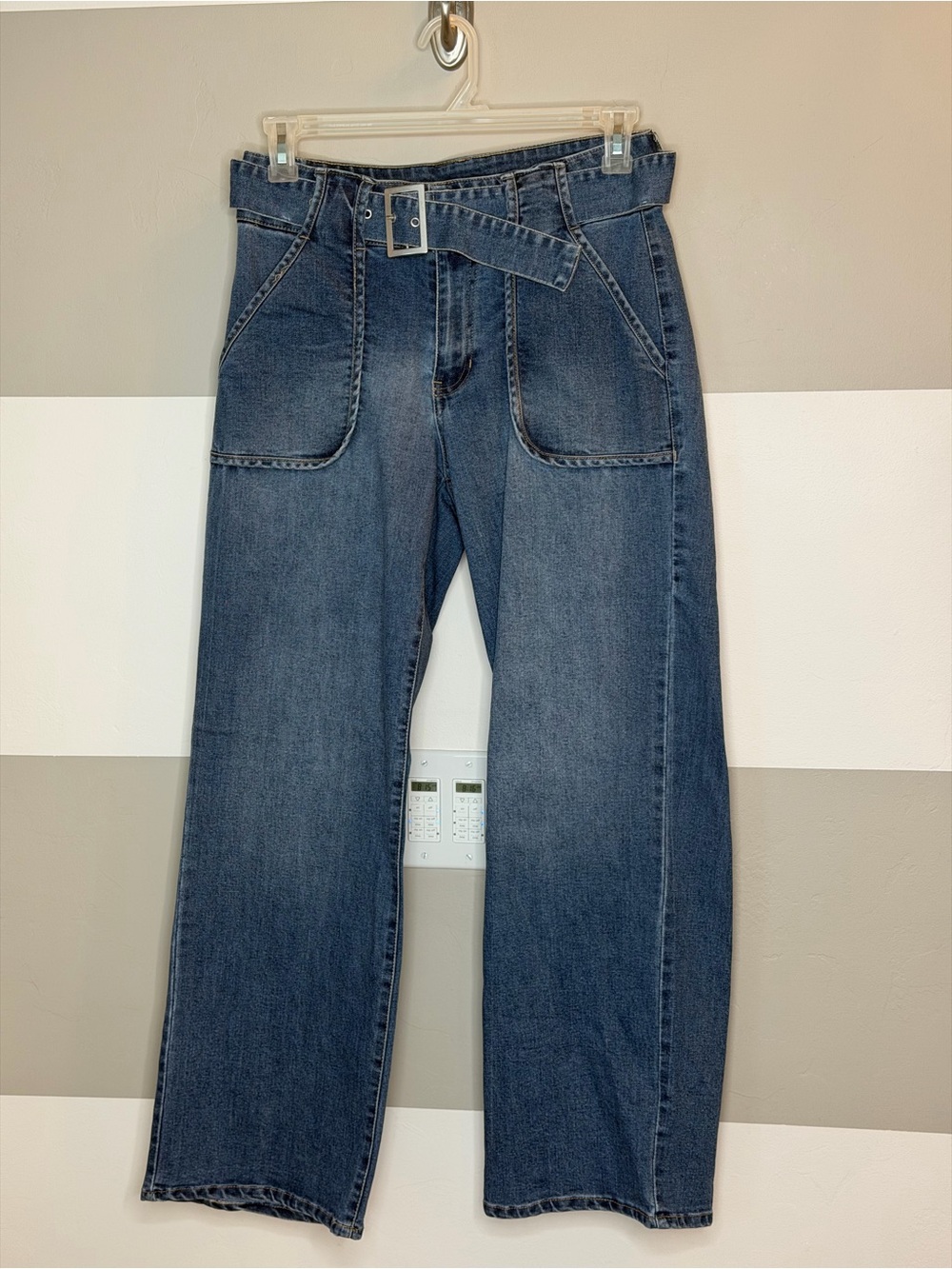 d. jeans Wide-Leg Dark Blue Denim Jeans with Belt sz 10